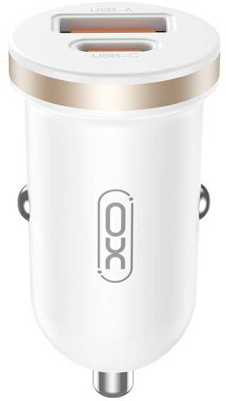 XO automobilinis įkroviklis CC56 PD 30W QC 1x USB 1x USB-C baltas + USB – USB-C laidas