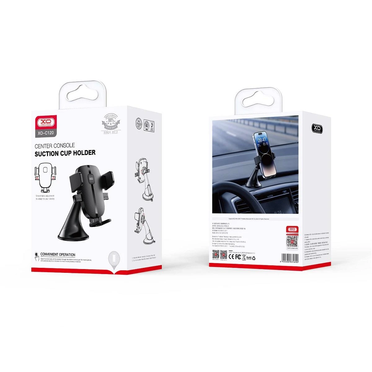 XO automobilinis laikiklis C120 juodos spalvos su suction cup