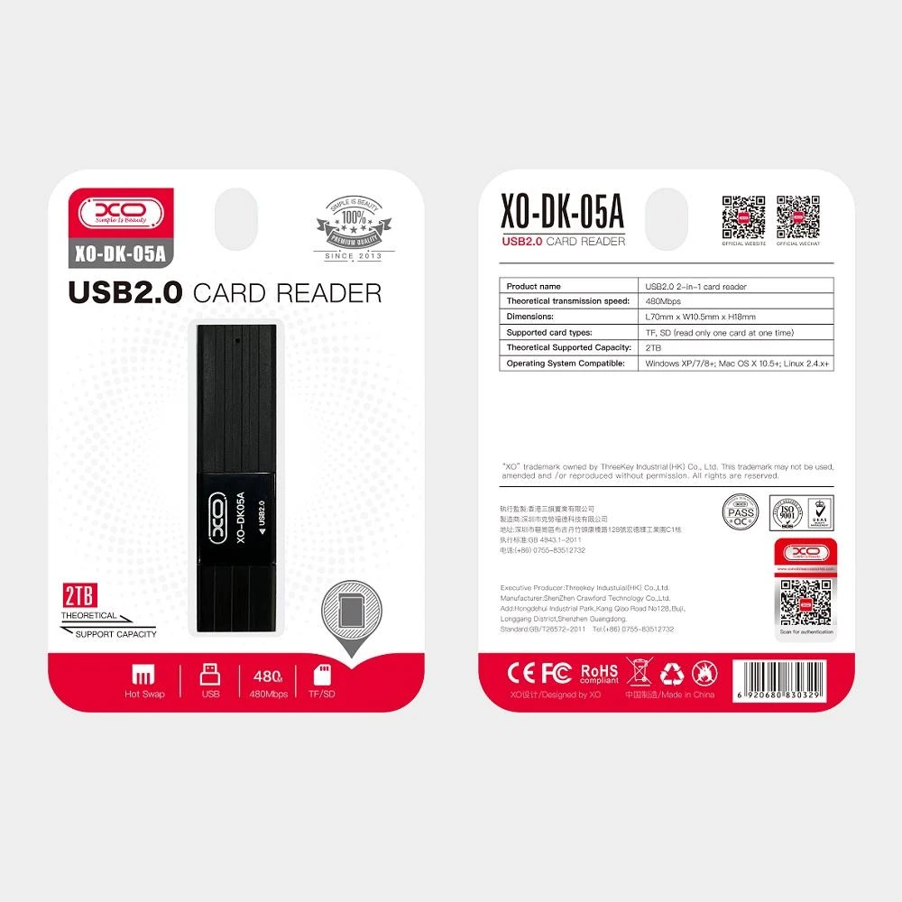 Atminties kortelė XO card reader 2 in 1 DK05A USB 2.0 juodas
