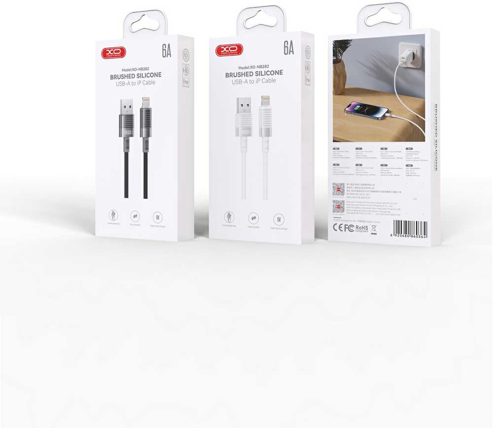XO kabelis NB282 USB - USB-C 1,0m 6A baltos spalvos