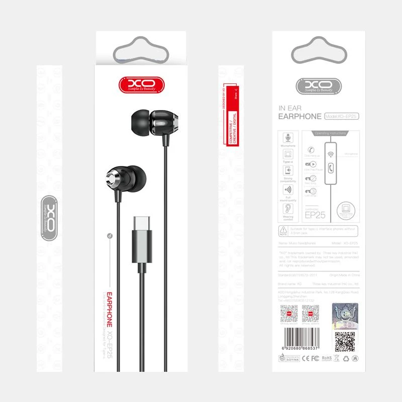 XO EP25 ausinės USB-C jungtimi pakuotėje