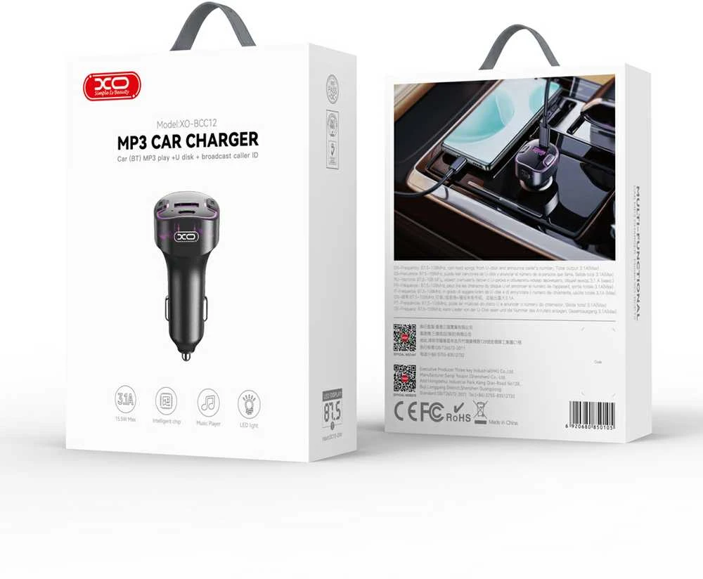 Automobilinis įkroviklis XO BCC12 Bluetooth MP3+5V3.1A (juodas)