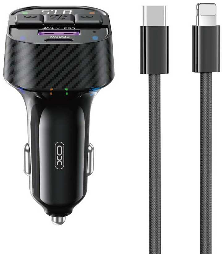 XO FM siųstuvas BCC17 Bluetooth MP3 automobilinis įkroviklis 30W juodas