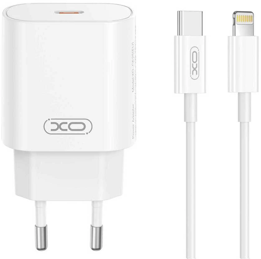 XO sieninis įkroviklis CE25 PD 25W 1x USB-C baltas + laidas USB-C – USB-C