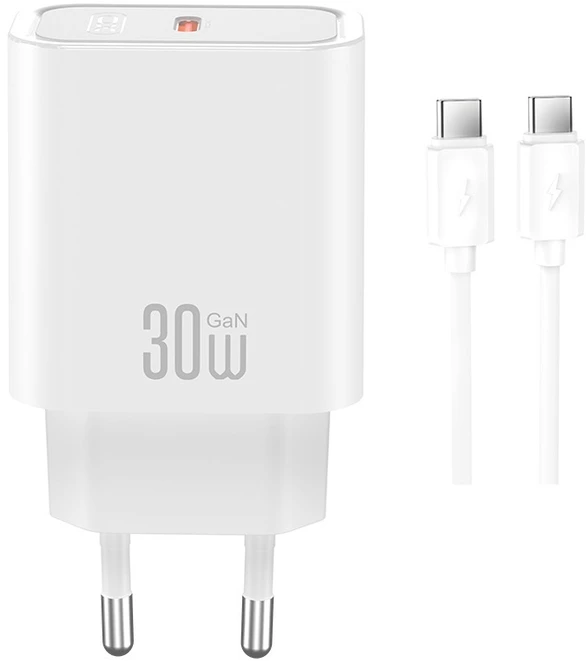 XO sieninis įkroviklis CE41 PD 30W 1x USB-C baltas + laidas USB-C – USB-C