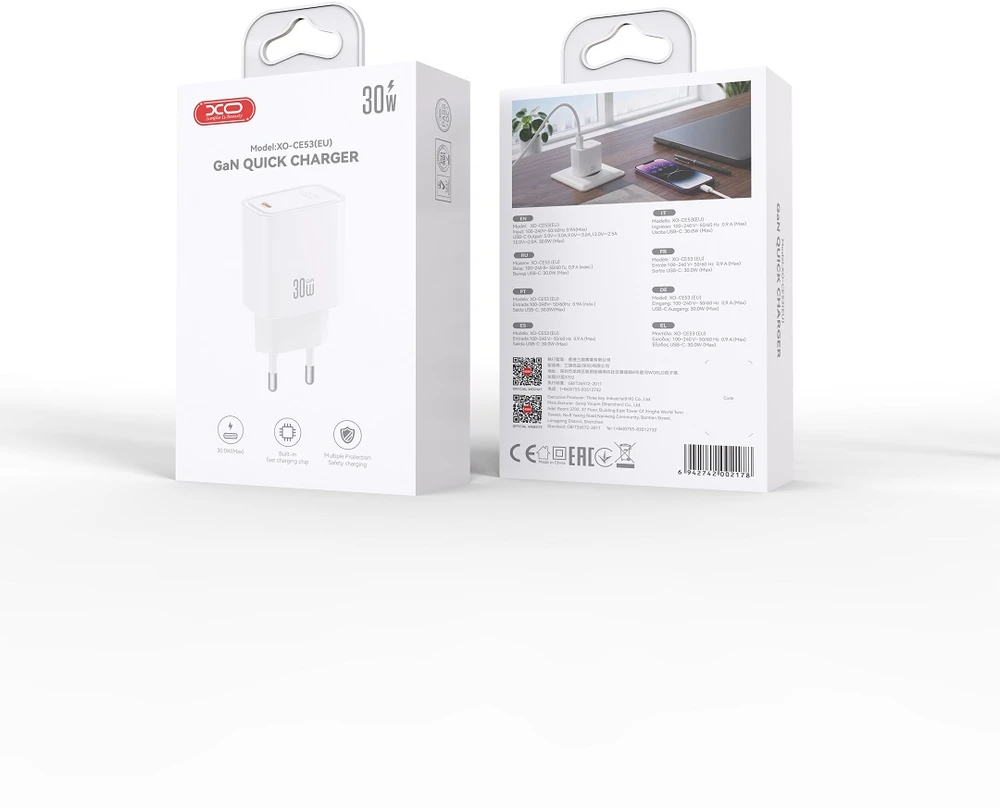 XO wall charger CE53 PD 30W 1x USB-C baltas