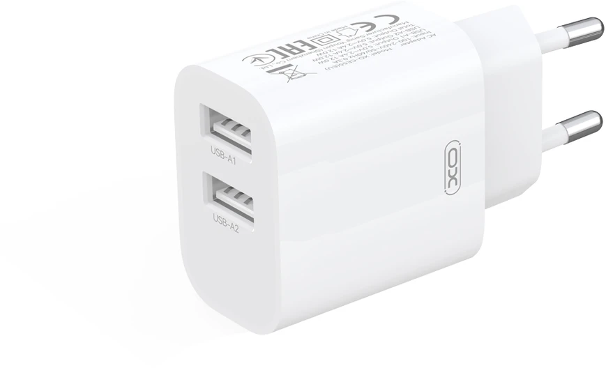 XO wall charger CE55 2x USB 2,4A baltas
