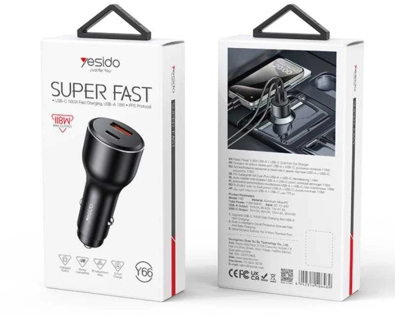 Automatinis įkrovimas Yesido Y65 100W + QC 18W USB + C tipo