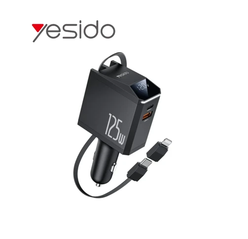 YESIDO automobilinis įkroviklis Y71 125W greitas įkrovimas 4in1 LED + C+iP laidas 65W juodas
