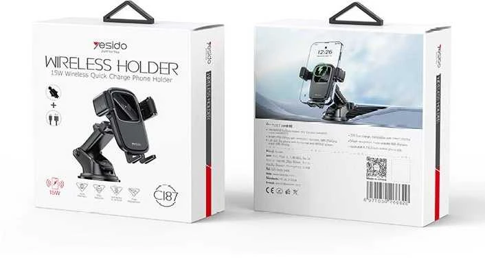 Yesido C187 automobilinis telefono laikiklis su bevieliu krovimu 15W
