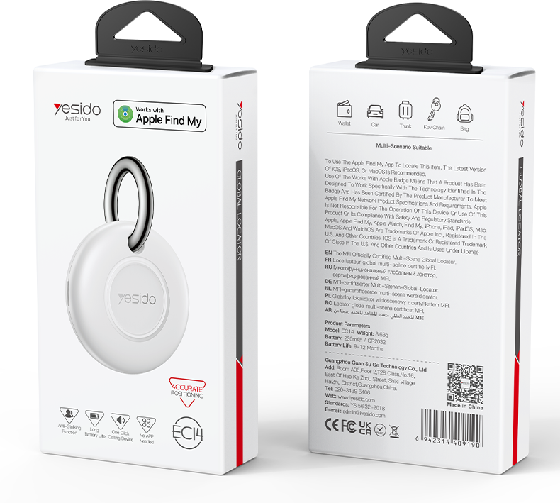 Yesido Yesido Lokalizator EC14 MFI Air Tag 240 mAh, Baltas / Baltas