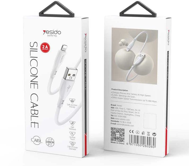 YESIDO SILIKONINIS LAIDAS CA119 12W USB/LIGHTNING 1M 2,4A Baltas