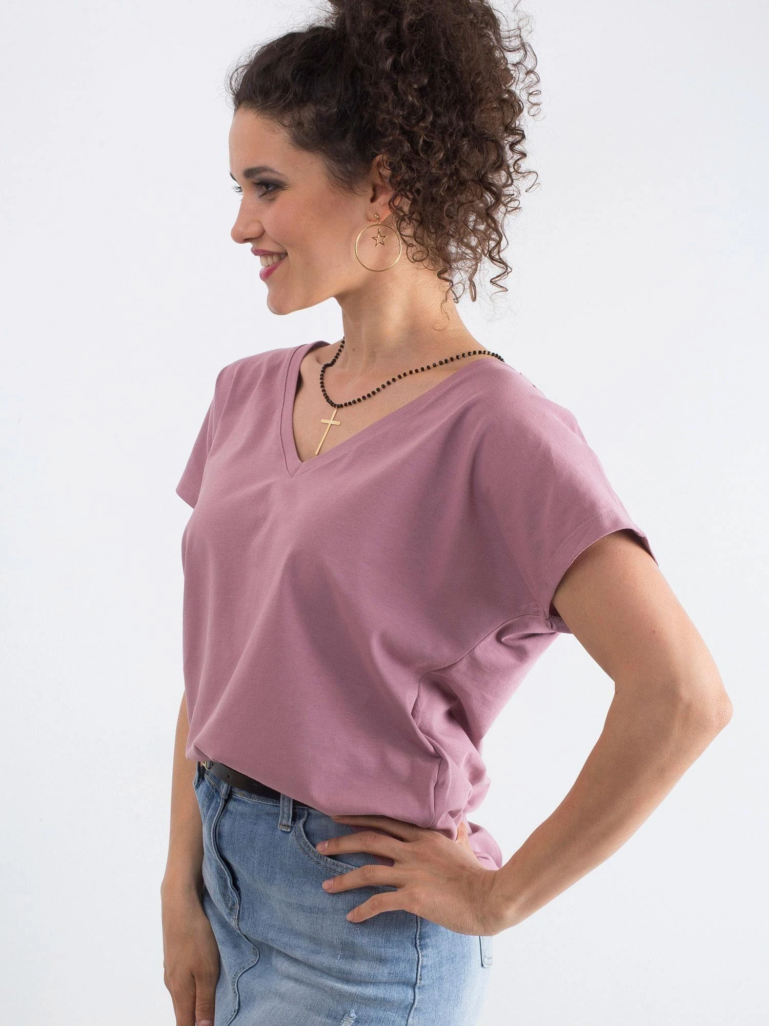 Basic Feel Good T-shirt-RV-TS-4832.19P-ciemny rožinė
