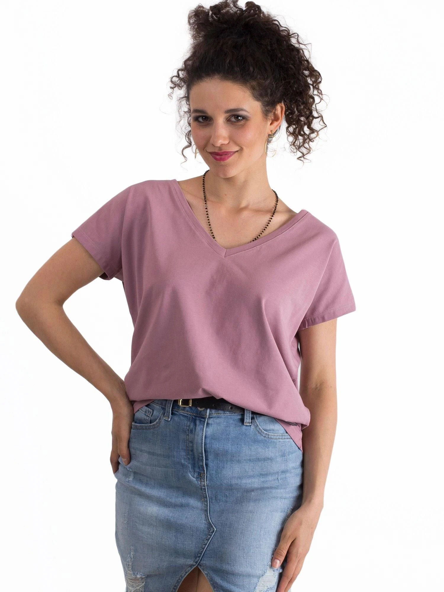 Basic Feel Good T-shirt-RV-TS-4832.19P-ciemny rožinė