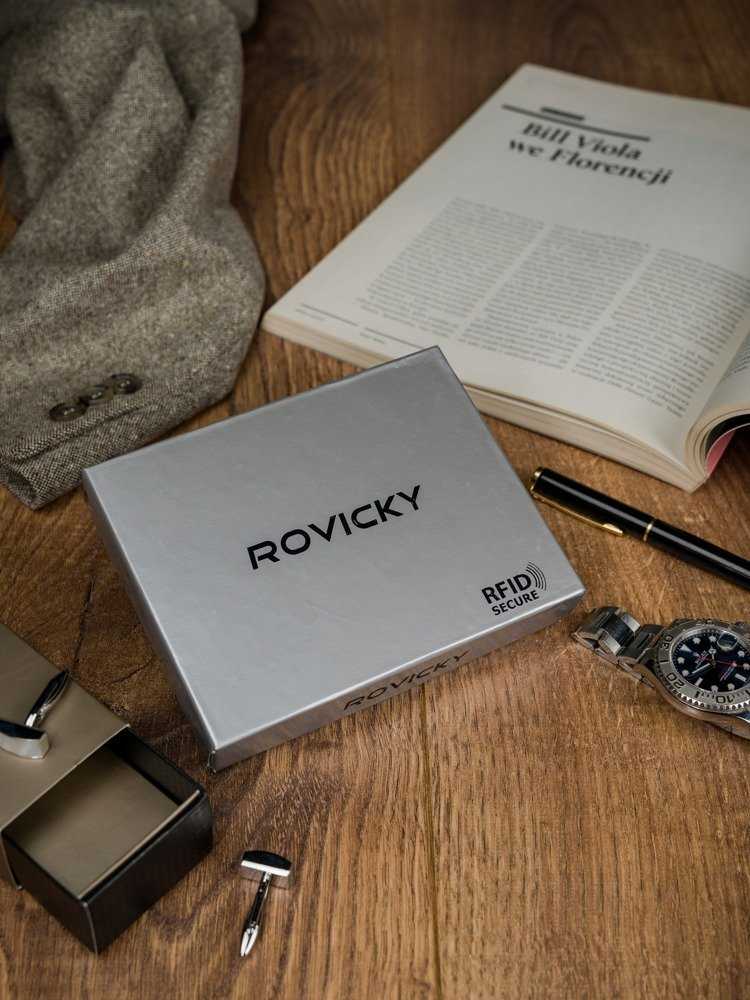 Dviejų spalvų vyriška piniginė iš natūralios odos, be RFID užsegimo. Rovicky