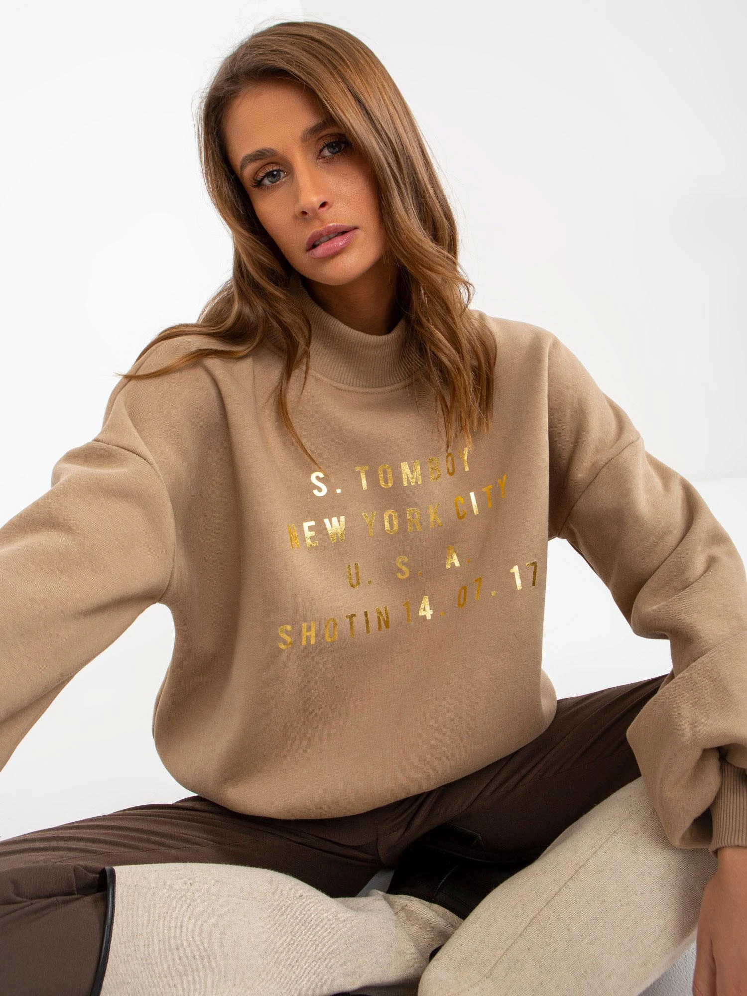 Ex Moda Megztinis-EM-BL-643.39X-tamsiai smėlio spalvos