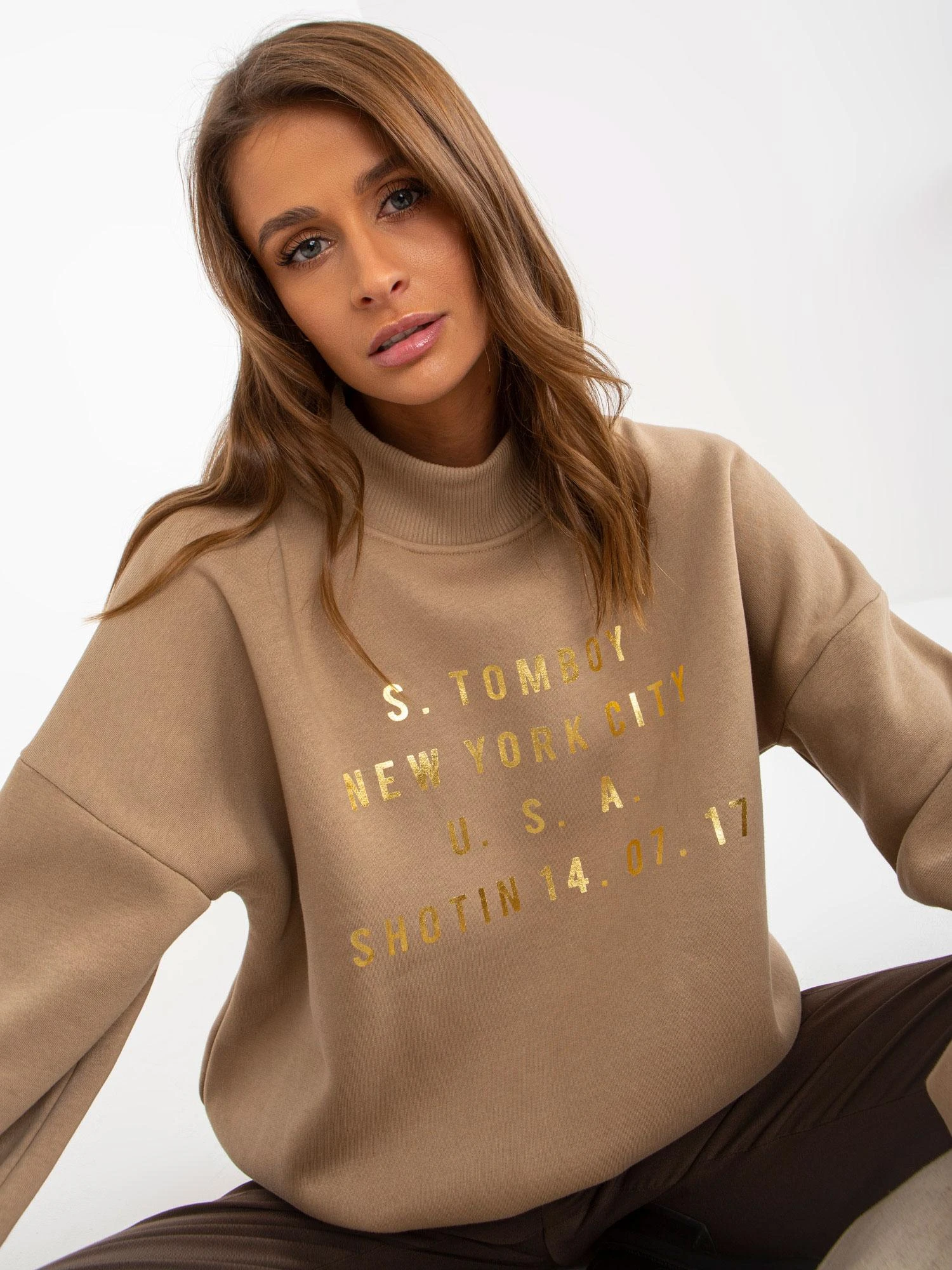 Ex Moda Megztinis-EM-BL-643.39X-tamsiai smėlio spalvos