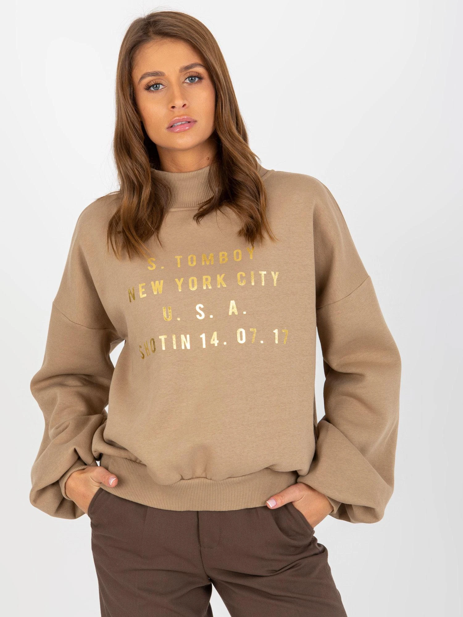 Ex Moda Megztinis-EM-BL-643.39X-tamsiai smėlio spalvos