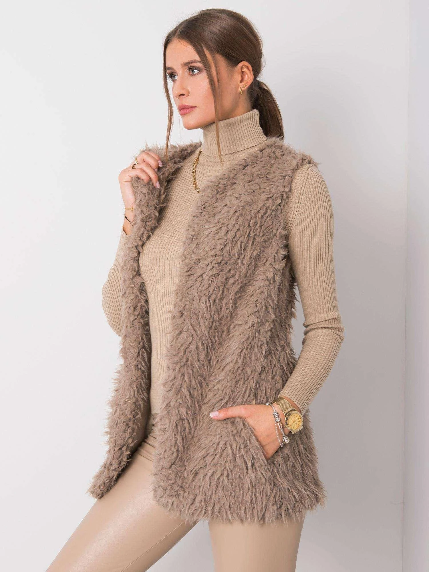 Wool Fashion Italia Liemenė-AT-KZ-22105.11P-tamsiai smėlio spalvos