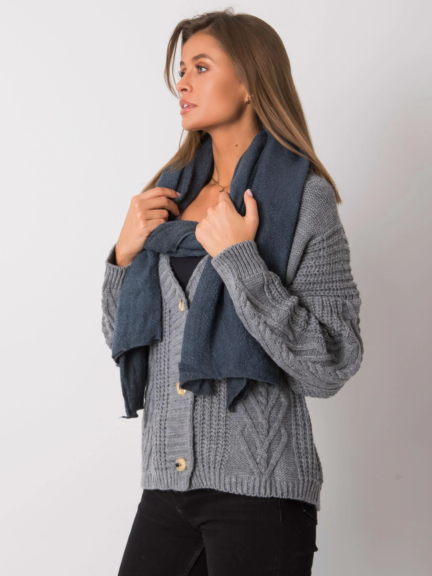 Wool Fashion Italia Šalikas-AT-SZ-3899.91-tamsiai mėlynas