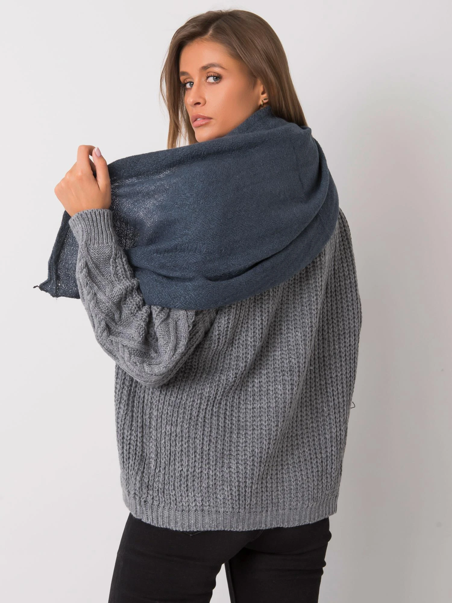 Wool Fashion Italia Šalikas-AT-SZ-3899.91-tamsiai mėlynas