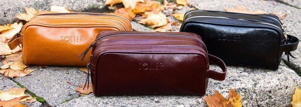 Gold ELEGANTIŠKA NATŪRALIOS ODOS KOSMETINĖ VYRAMS SOLIER SK02 SZETLAND - Ruda
