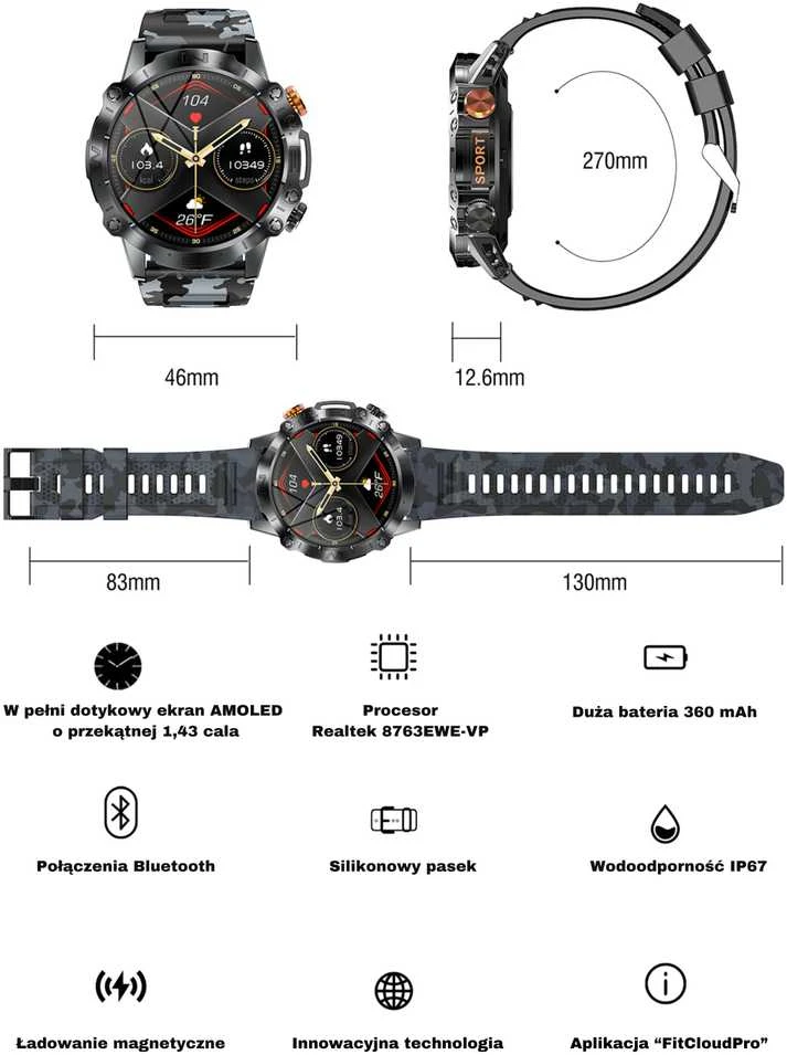 GRAVITY GT20-4 MEN'S Išmanusis laikrodis - AMOLED, ADDITIONAL BELT (sg024d)