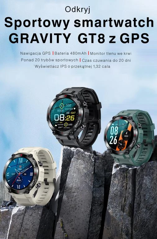 Išmanusis laikrodis Gravity GT8-1, Juodos spalvos