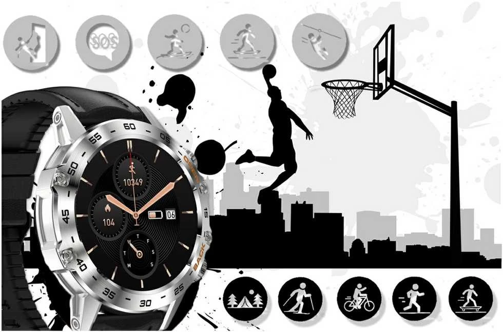 Išmanusis laikrodis Gravity GT9-6, Sidabro spalvos korpusas su juodos spalvos dirželiu