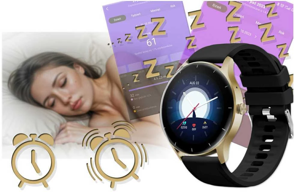Išmanusis laikrodis Gravity GT2-3, Auksinės spalvos korpusas su juodos spalvos silikoniniu dirželiu