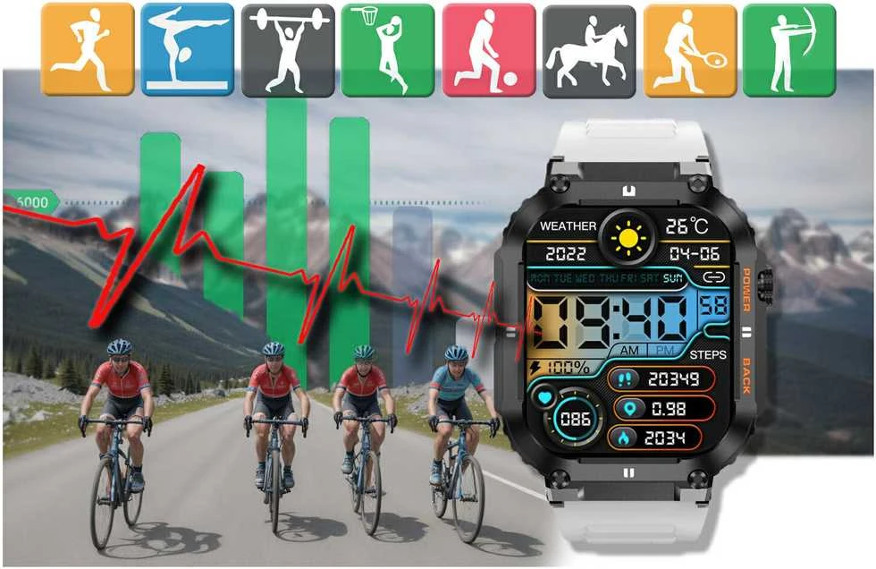 Išmanusis laikrodis Gravity GT6-8, Juodos spalvos korpusas su baltos spalvos dirželiu