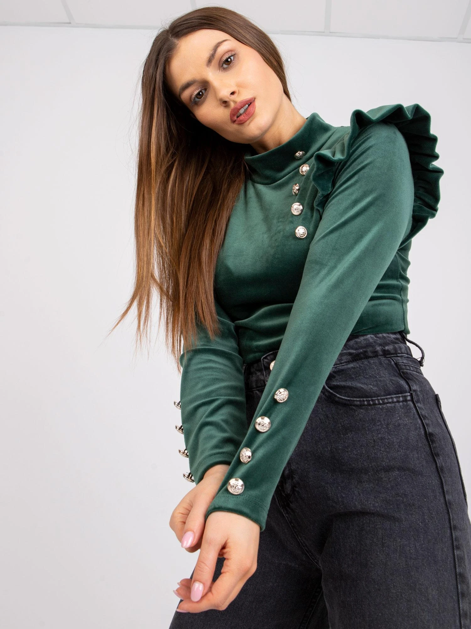 Italy Moda Palaidinė-DHJ-BZ-6533A.44P-tamsiai žalia