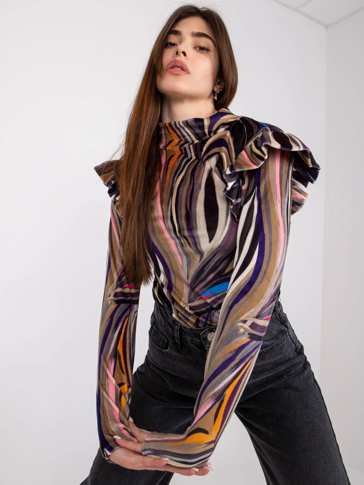 Italy Moda Palaidinė-DHJ-BZ-6533C.90-juoda-smėlio spalvos