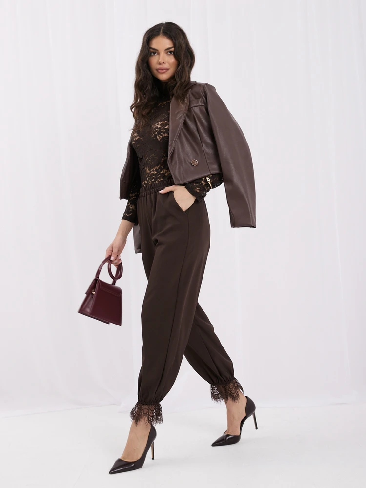 Italy Moda Kelnės-MI-SP-4426.76-ciemny ruda