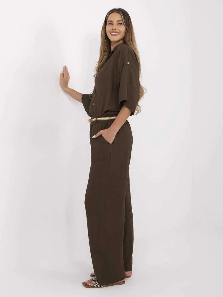 Italy Moda Kelnės-MI-SP-6560.73P-ciemny ruda