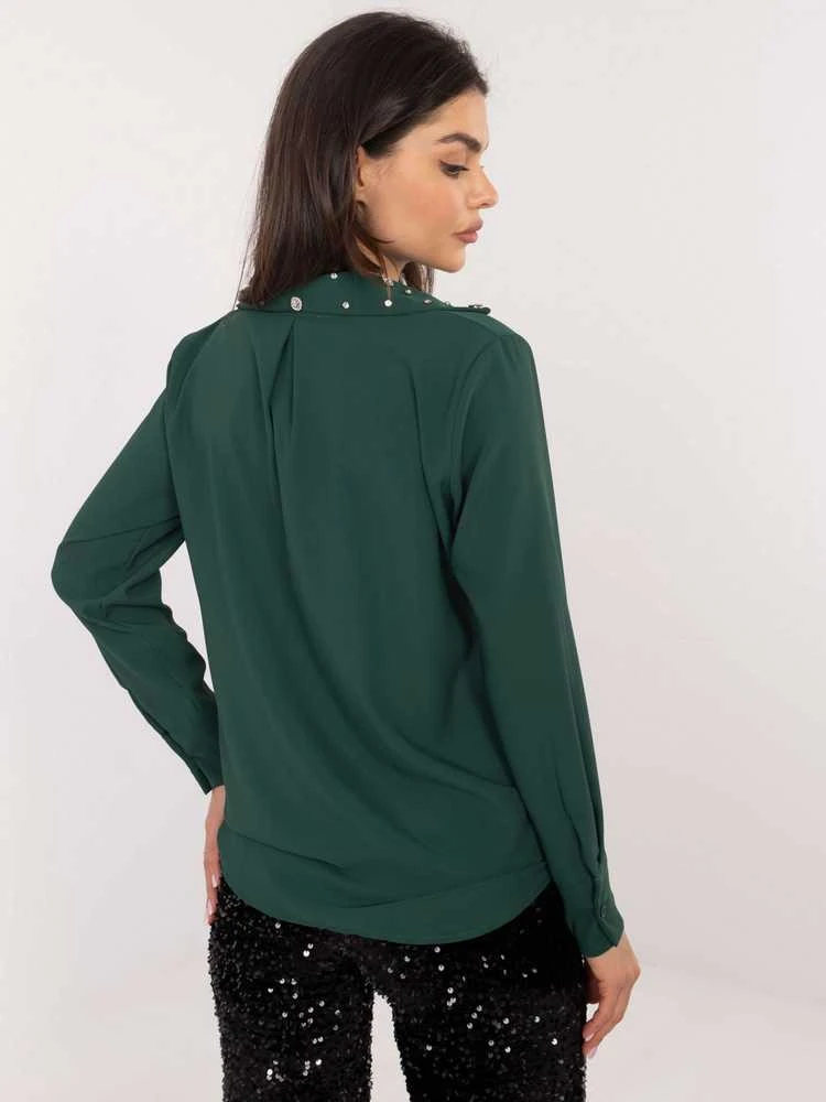 Italy Moda Marškiniai-DHJ-KS-15260.96-tamsiai žalia