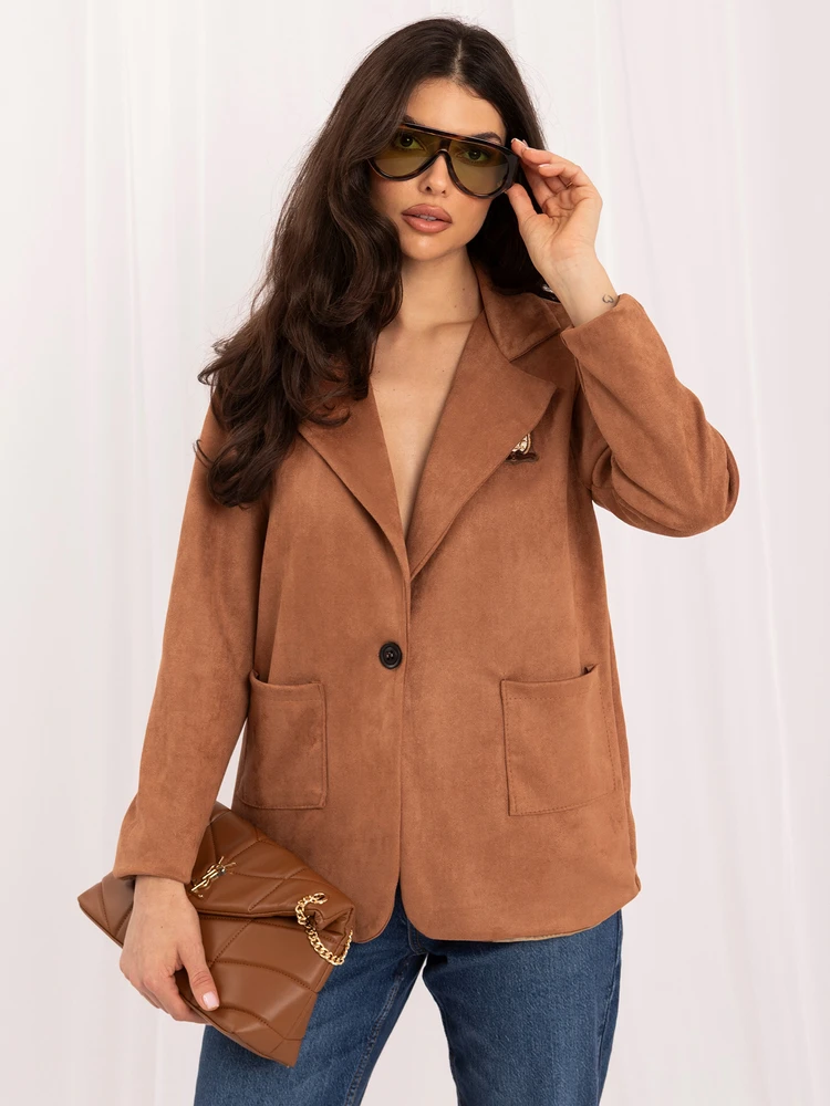 Italy Moda Marynarka-MI-MA-4207.59-camelowy