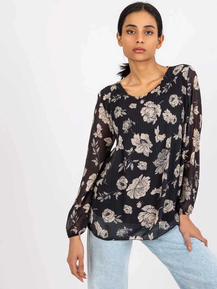 Italy Moda Palaidinė-DHJ-BZ-8643-1.37P-juoda-smėlio spalvos