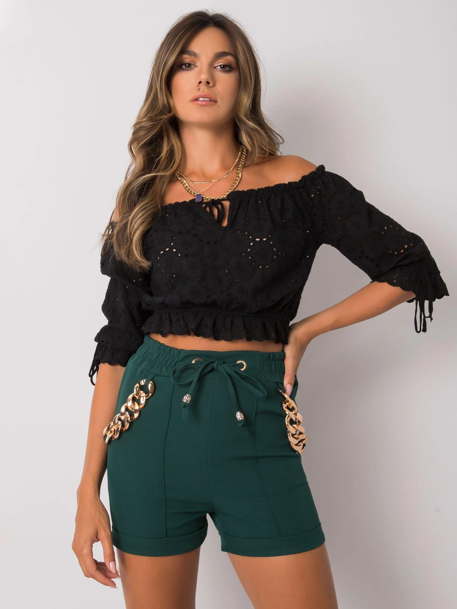 Italy Moda Šortai-DHJ-SN-13260.38P-tamsiai žalia