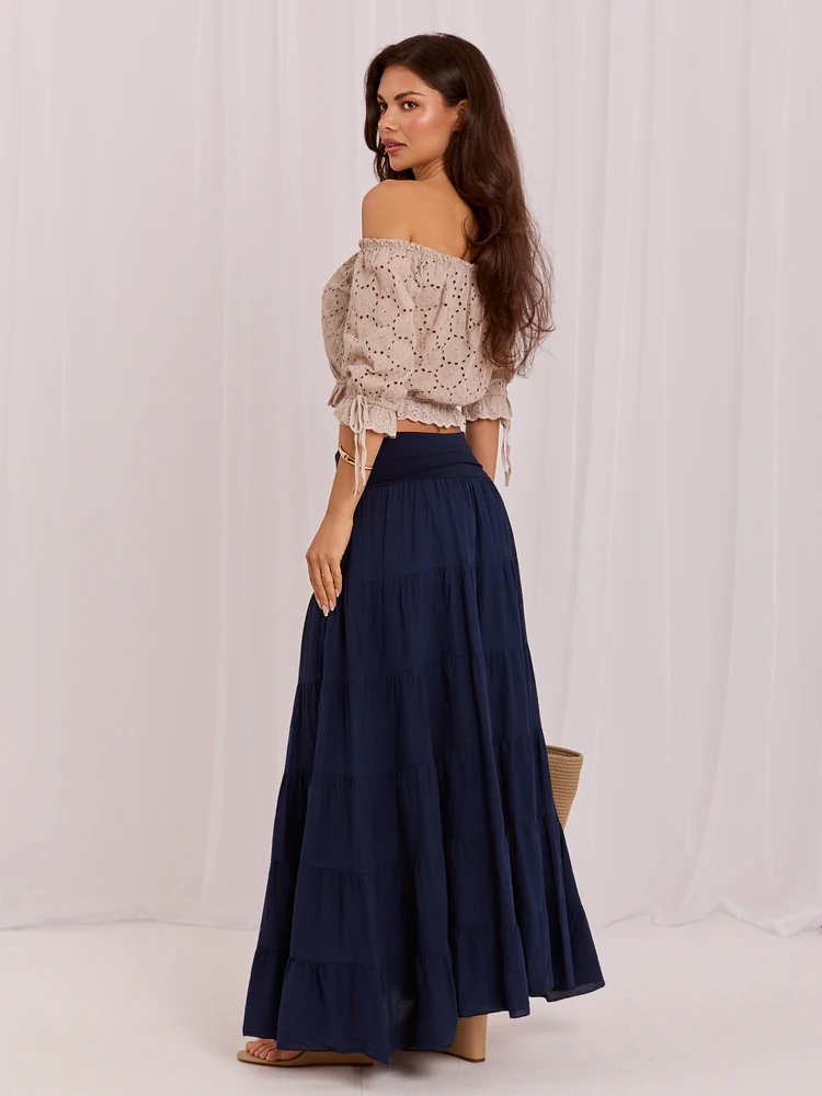 Italy Moda Spódnica-IT-SD-FL9357MSL.52-tamsiai mėlyna
