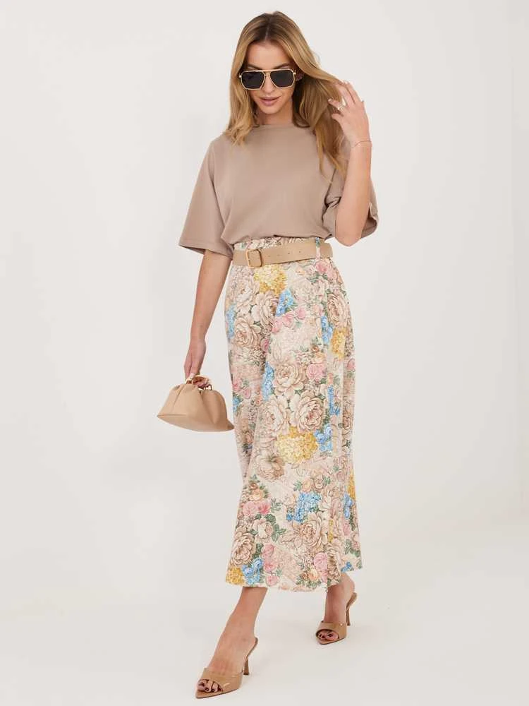 Italy Moda Spódnica-IT-SD-FL9850-2.17-smėlio spalva