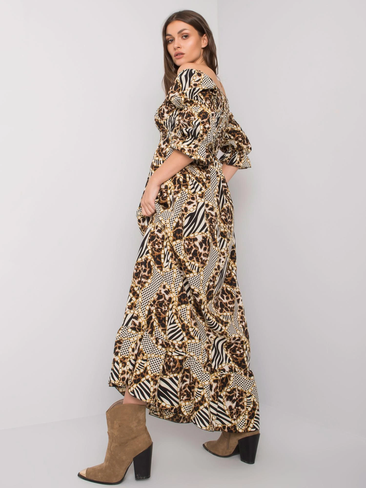 Italy Moda Suknelė-DHJ-SK-13965.71P-juoda-smėlio spalvos