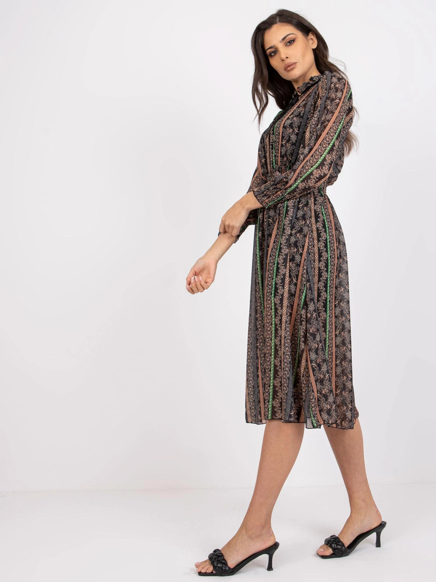 Italy Moda Suknelė-DHJ-SK-15177-1.04P-juoda-smėlio spalvos