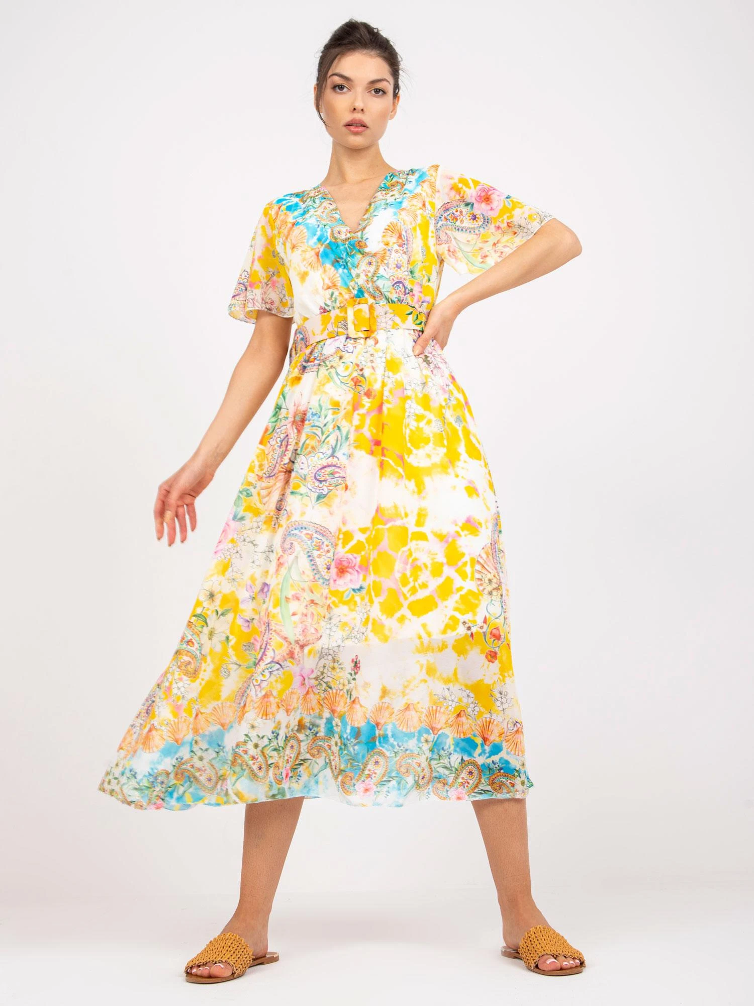 Italy Moda Suknelė-DHJ-SK-15967-1.01P-balta-geltona