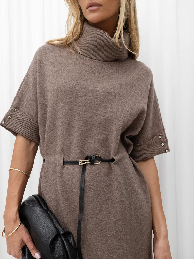 Suknelė Italy Moda Sukienka-IR-SK-YM925.84-ciemny bezowy