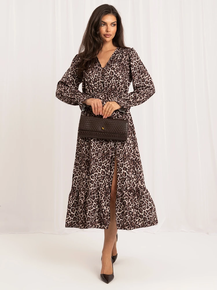 Italy Moda Sukienka-MI-SK-1061.86-juoda-smėlio spalva
