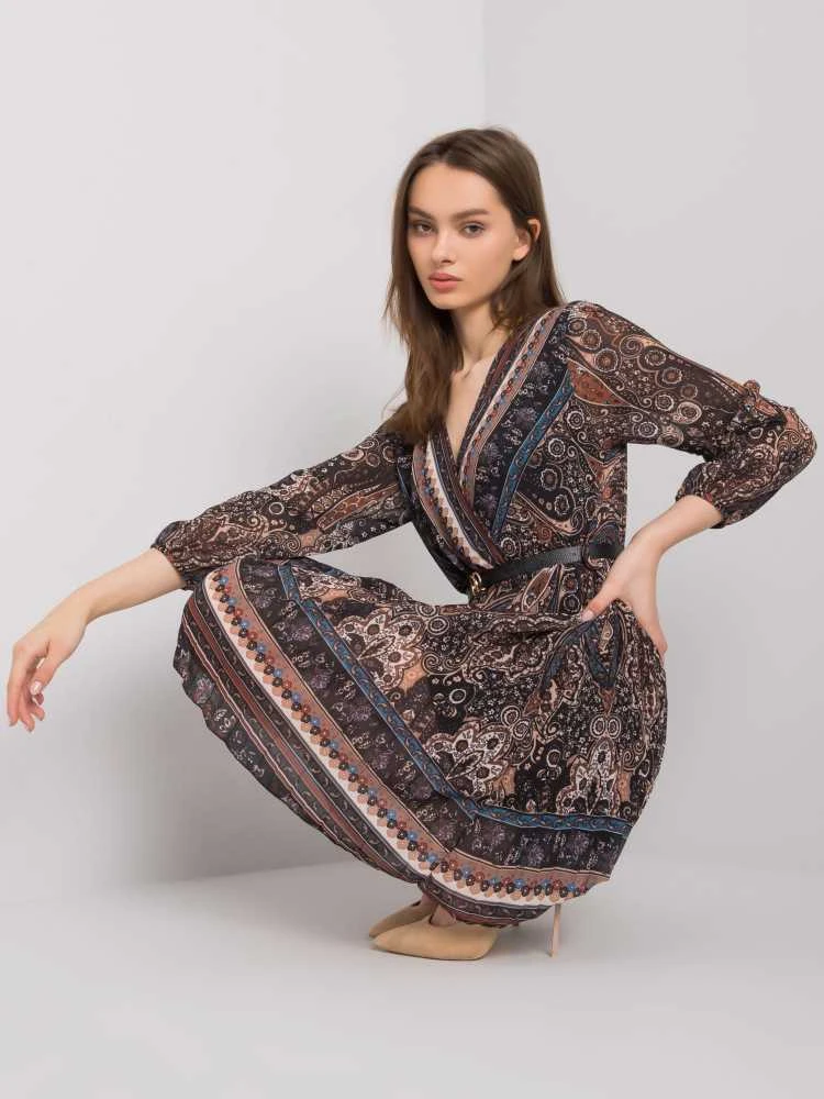 Italy Moda Suknelė-DHJ-SK-10201.93P-juoda-smėlio spalvos