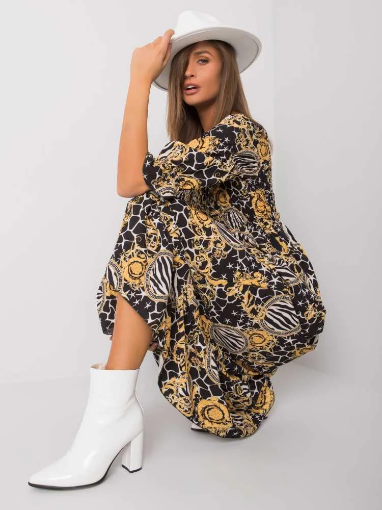 Italy Moda Suknelė-DHJ-SK-13965-1.61P-juoda-geltona