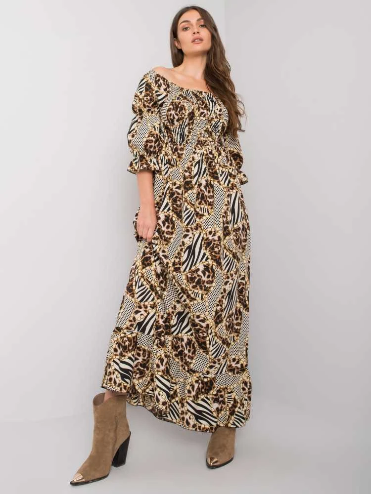 Italy Moda Suknelė-DHJ-SK-13965.71P-juoda-smėlio spalvos