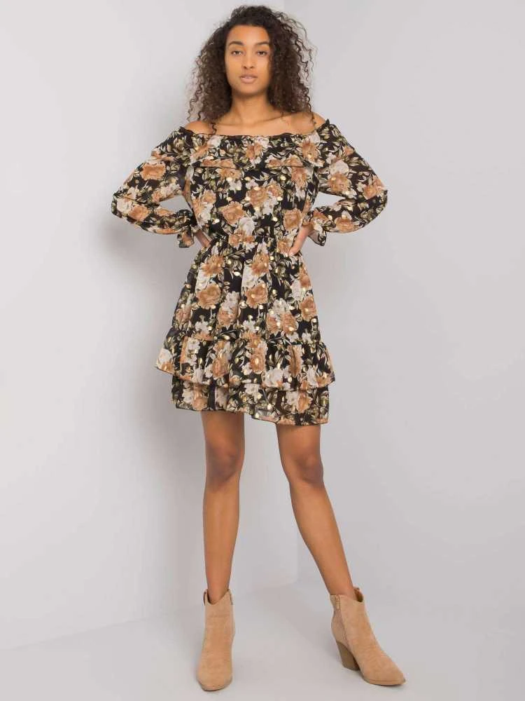 Italy Moda Suknelė-DHJ-SK-15015-2.73P-juoda-smėlio spalvos